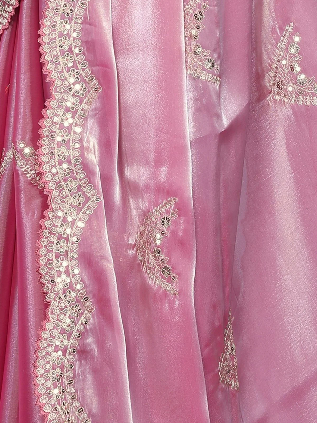 Odette Pink Chiffon Embroidered Saree For Women - Image 5