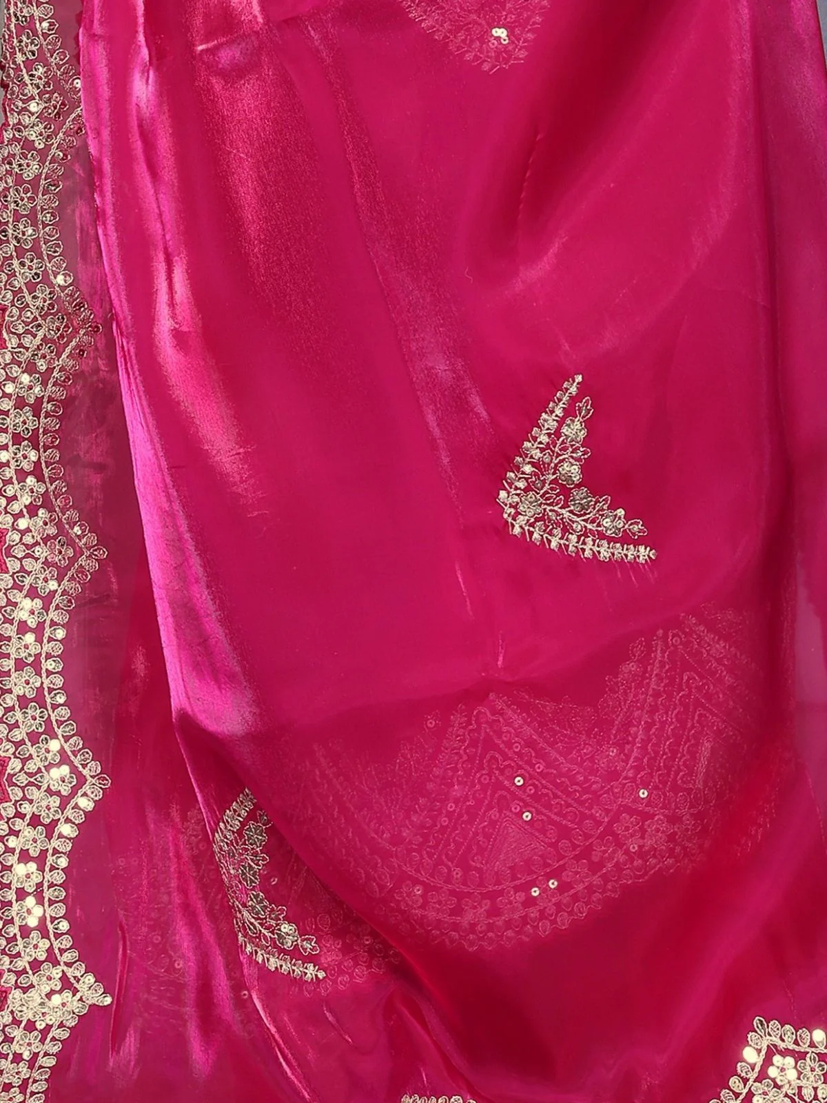 Odette Pink Chiffon Embroidered Saree For Women - Image 6