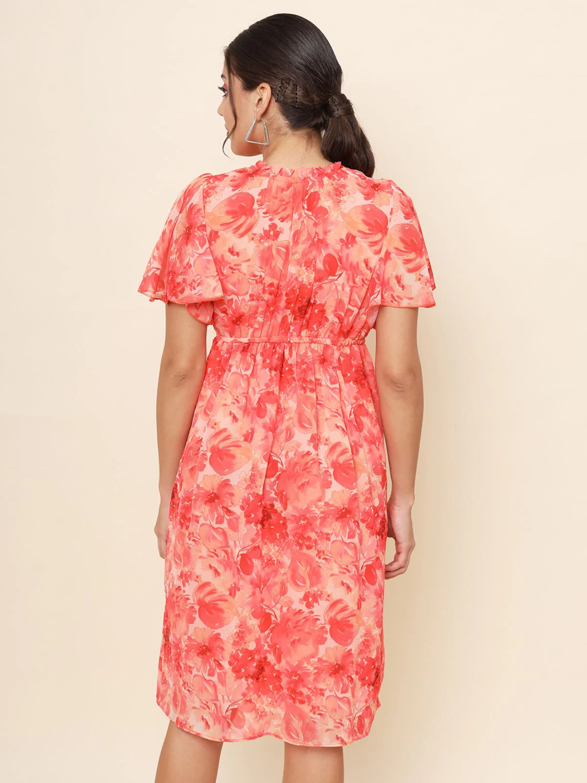 Odette Pink Chiffon Printed Stitched Dress For Women - Image 6