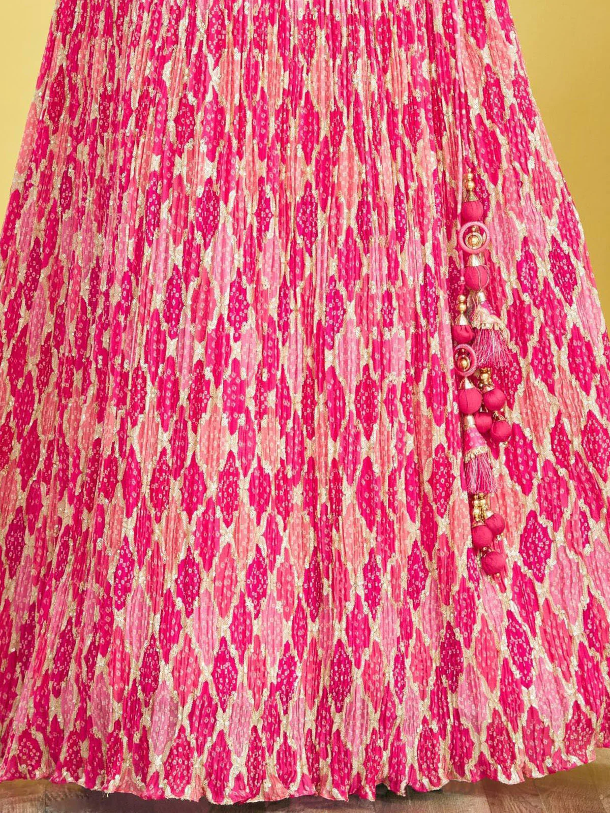 Odette Pink Chinon Embellished Semi Stitched Lehenga With Unstitched Blouse For Women - Image 6