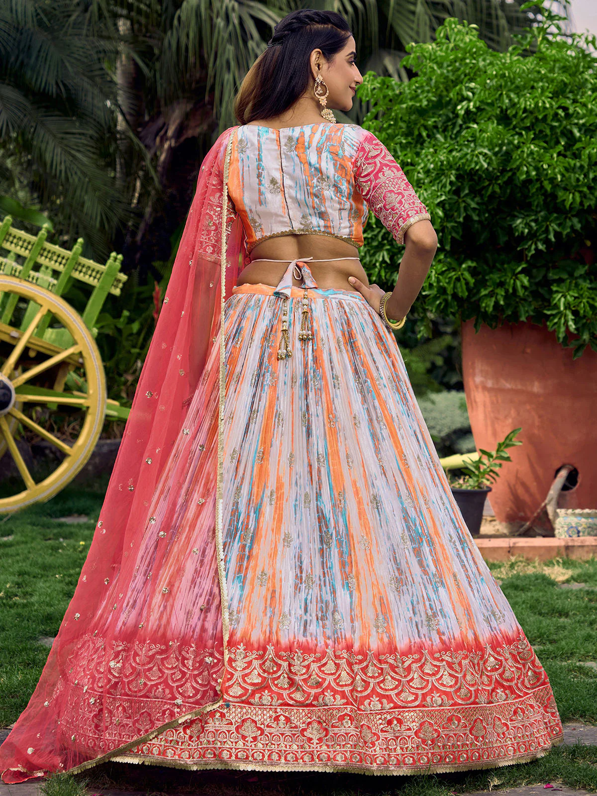 Odette Pink Chinon Embellished Semi Stitched Lehenga With Unstitched Blouse For Women - Image 4