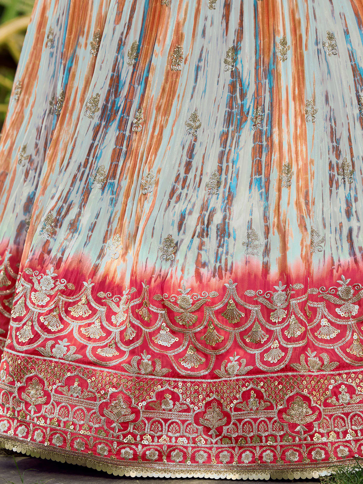 Odette Pink Chinon Embellished Semi Stitched Lehenga With Unstitched Blouse For Women - Image 6