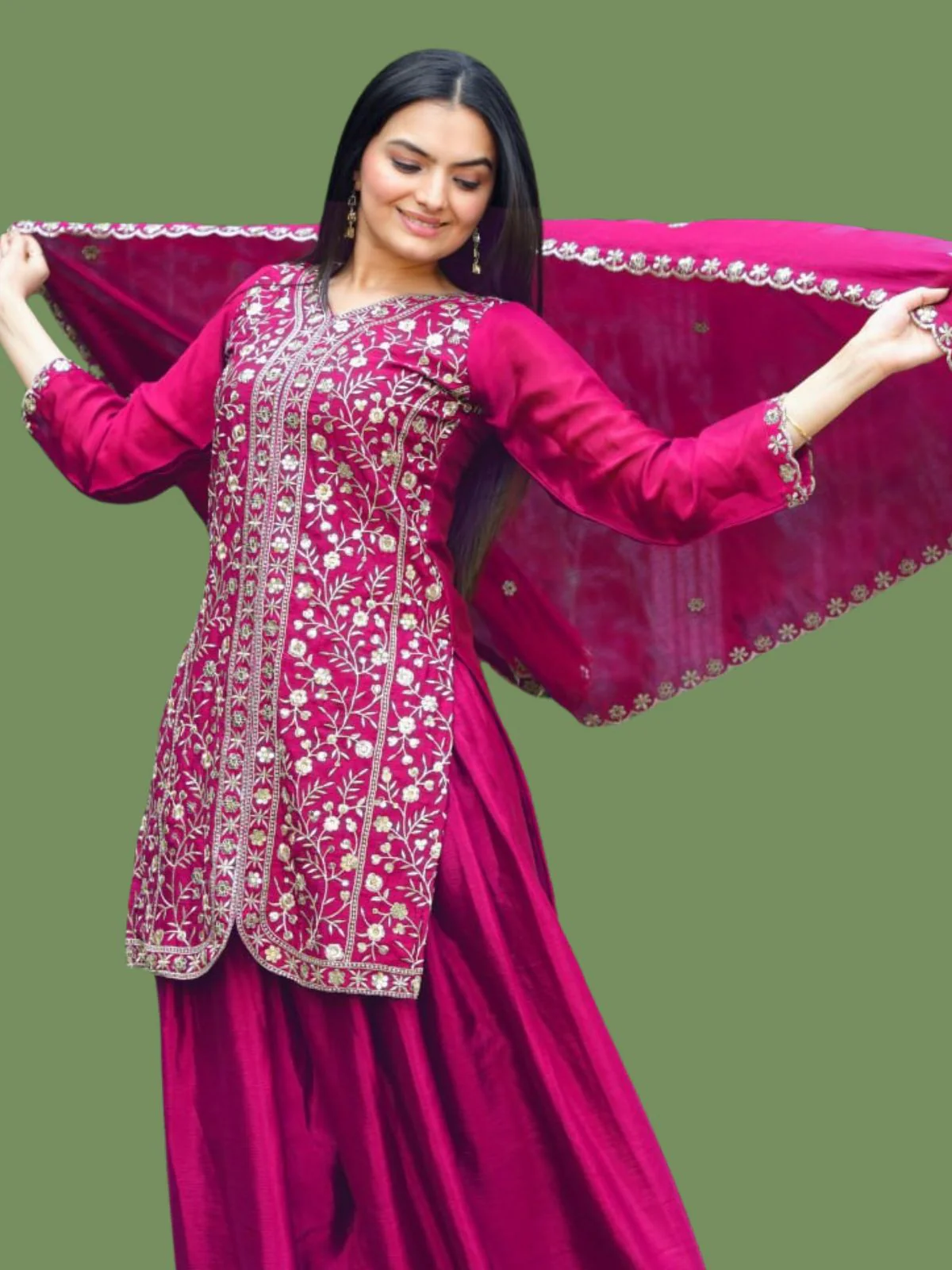 Odette Pink Chinon Embellished Stitched Kurta Set For Women - Image 4