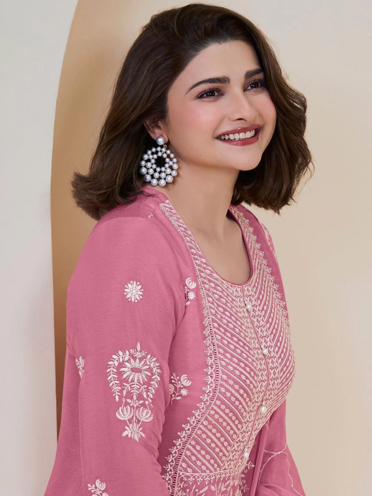 Odette Pink Chinon Embroidered Semi-Stitched Kurta Set For Women - Image 2
