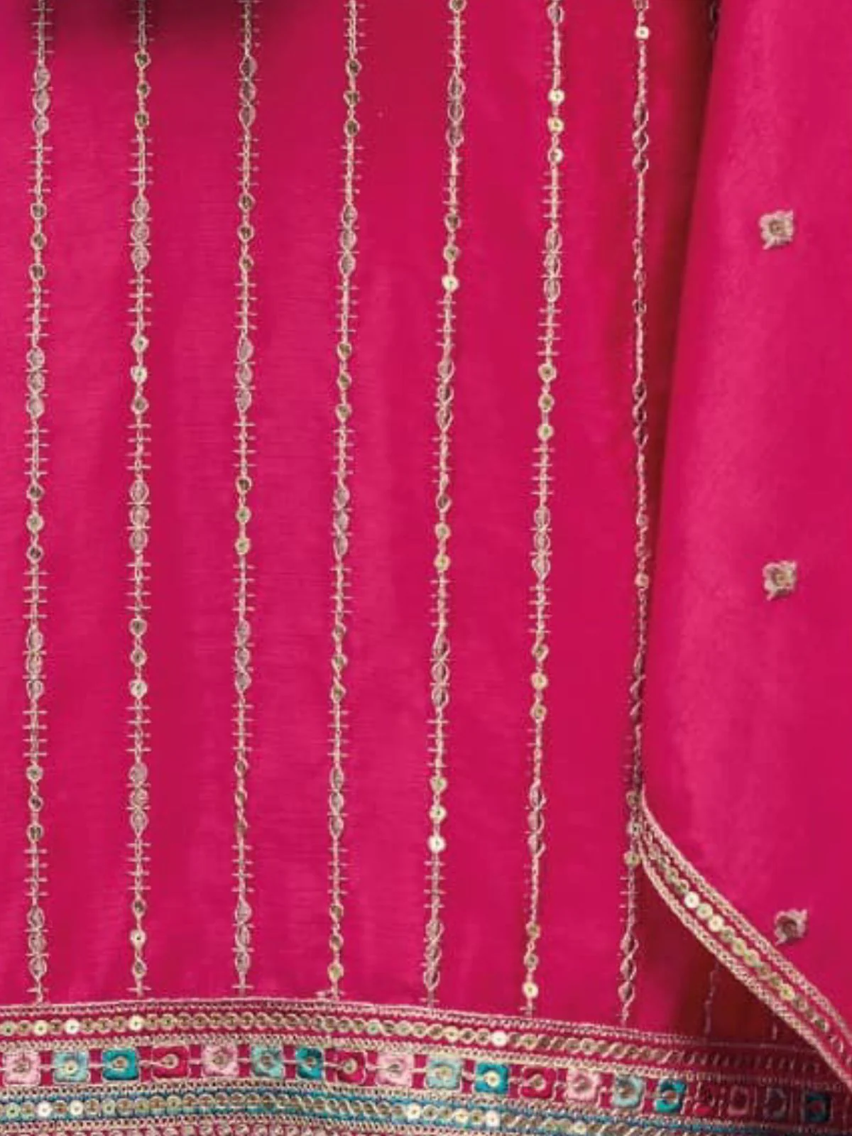 Odette Pink Chinon Embroidered Stitched Kurta Set For Women - Image 4