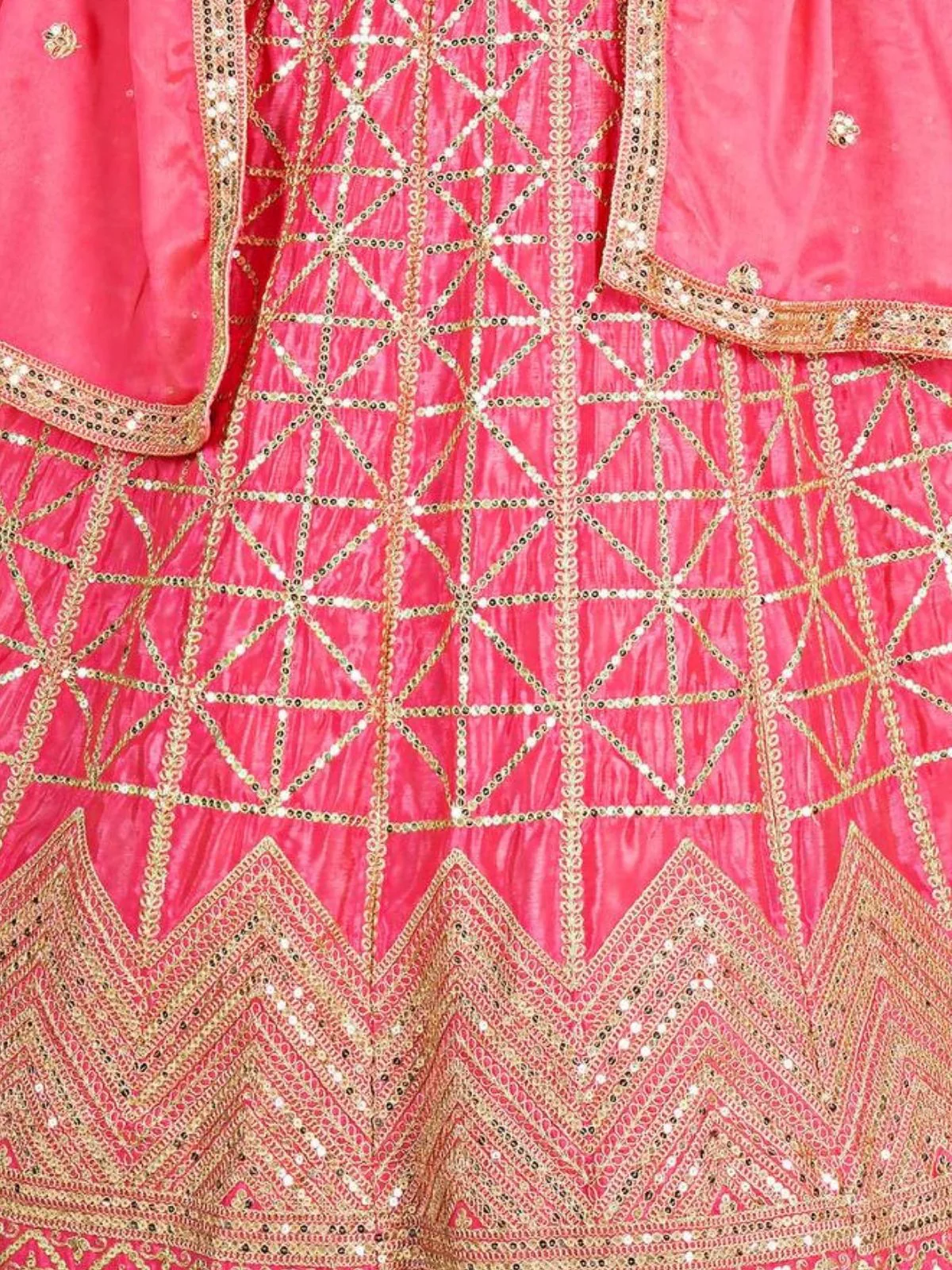 Odette Pink Chinon Sequence Embroidered Semi-Stitched Lehenga For Women - Image 4