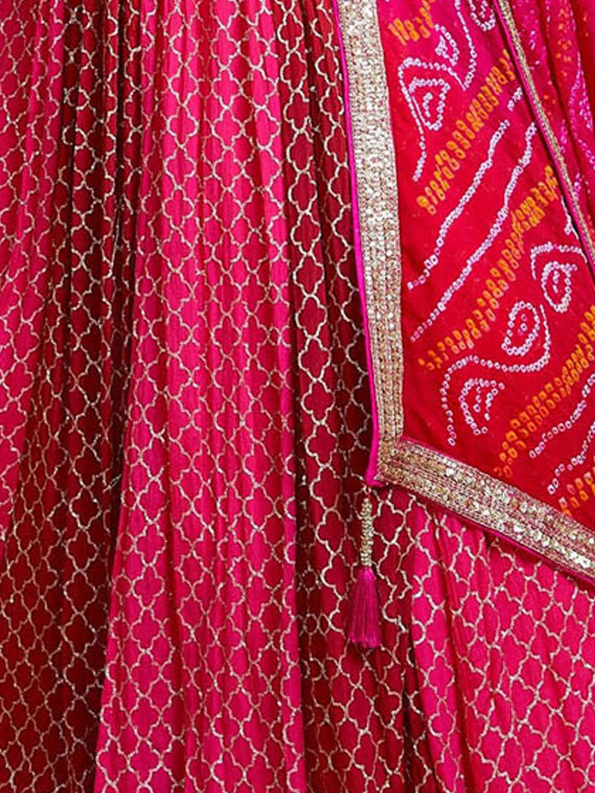 Odette Pink Chinon Silk Embellished Semi Stitched Lehenga With Unstitched Blouse For Women - Image 3