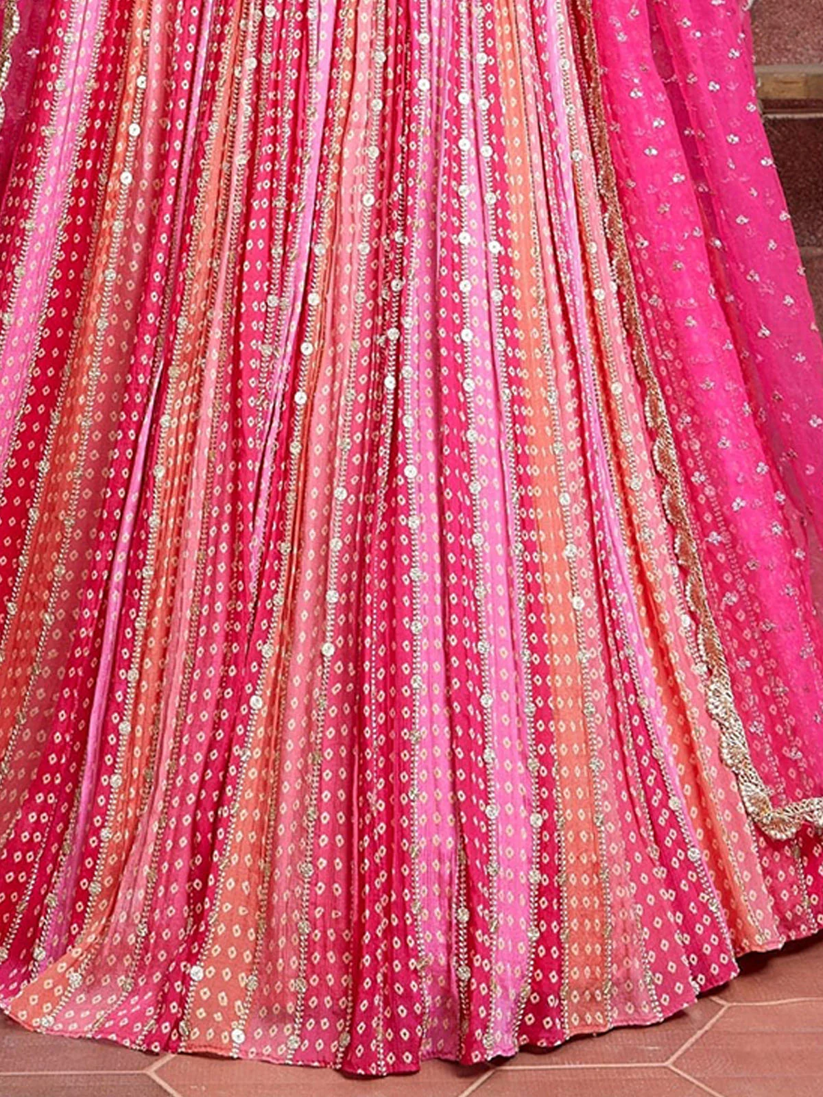Odette Pink Chinon Silk Embellished Semi Stitched Lehenga With Unstitched Blouse For Women - Image 3