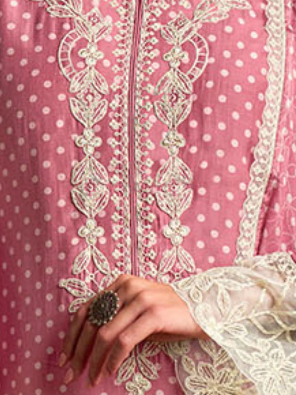 Odette Pink Cotton Blend  Embroidered Semi-Stitched Kurta Set For Women - Image 6