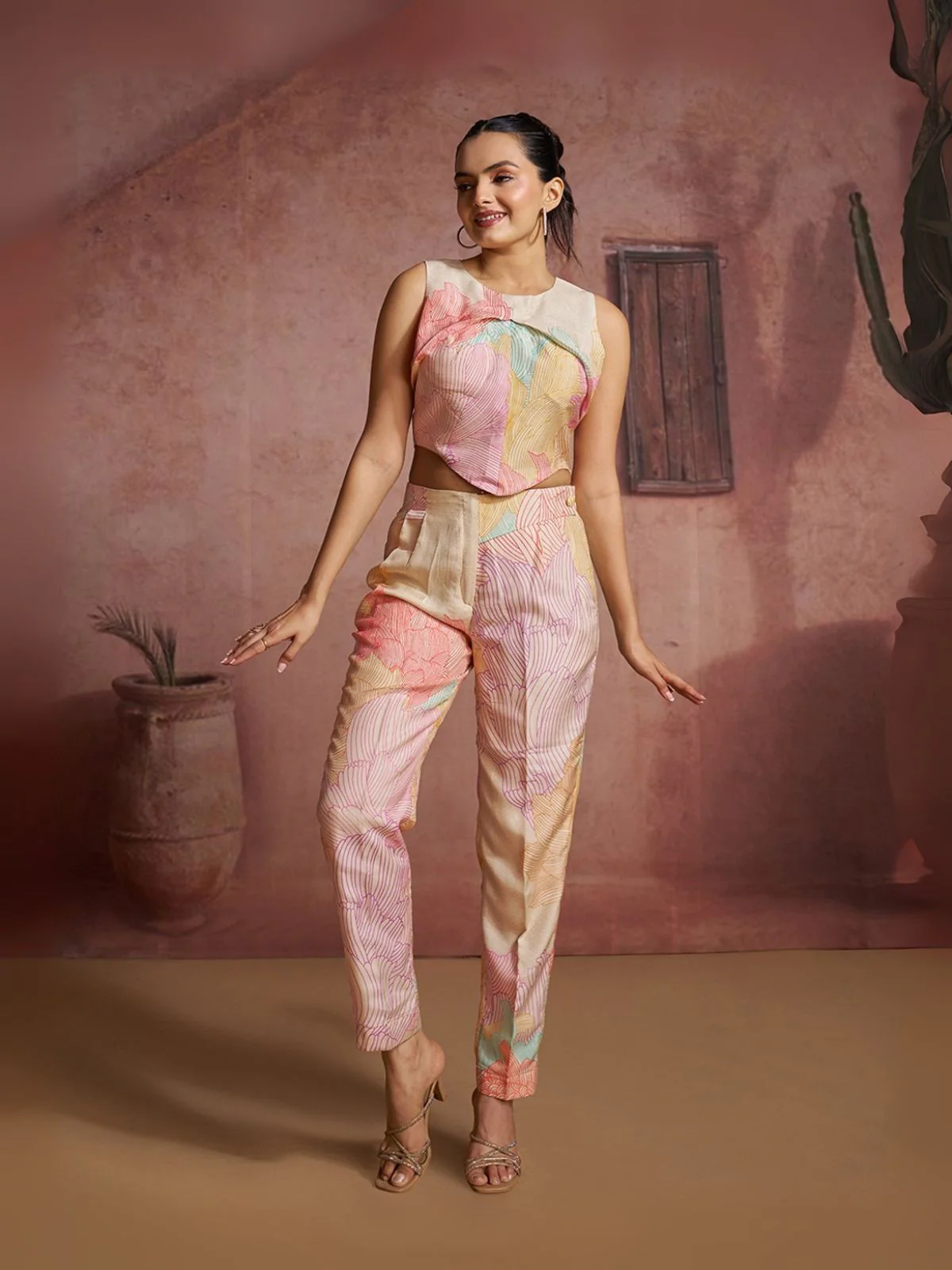 Odette Pink Cotton Blend Printed Co-ord Set For Women - Image 5