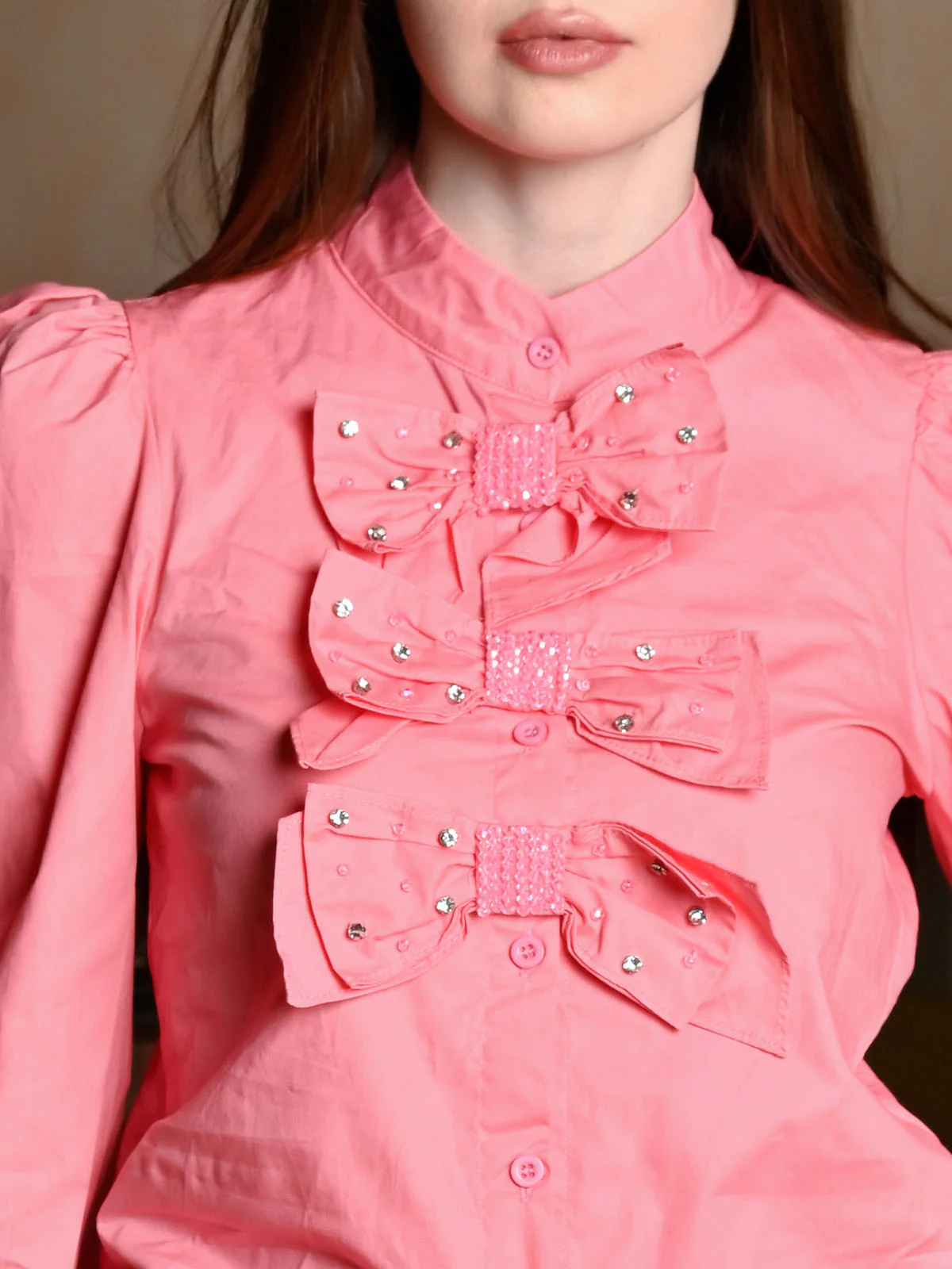 Odette Pink Cotton Blend Solid Top For Women - Image 3