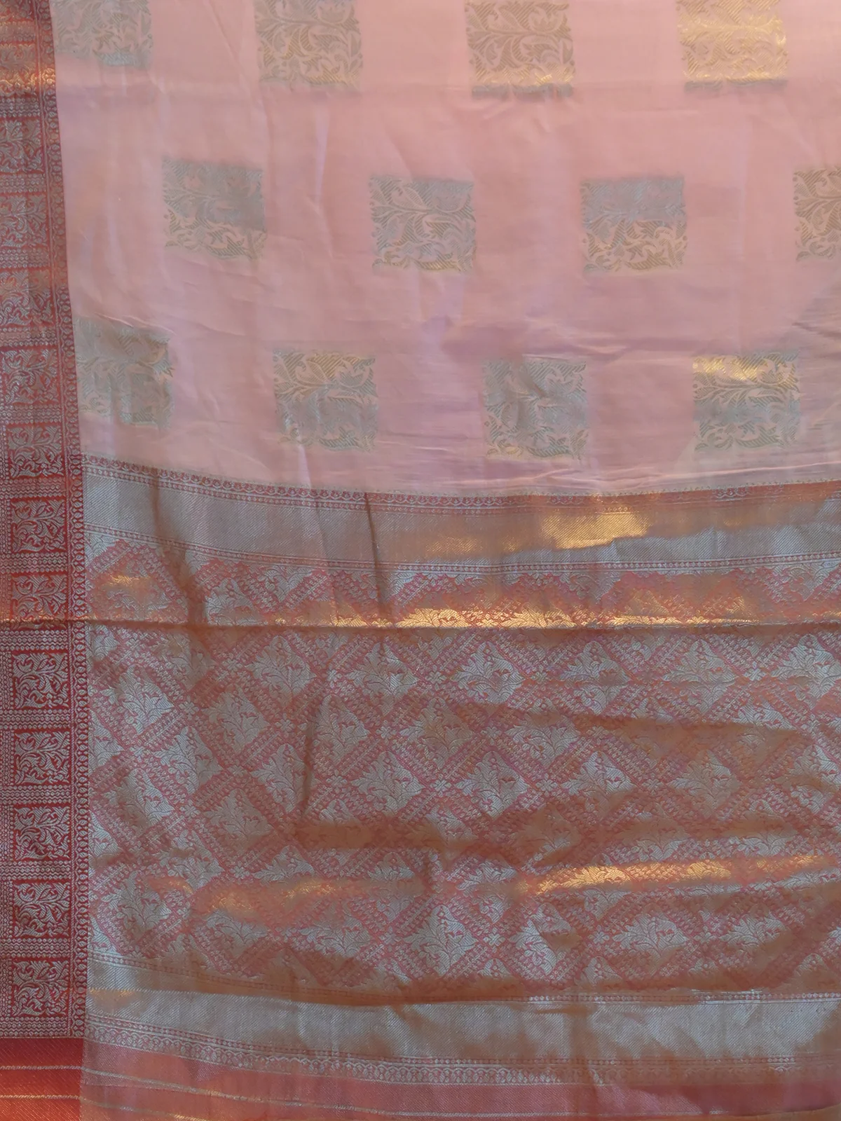 Odette Pink Cotton Blend Woven Saree with Unstitched Blouse for Women - Image 5