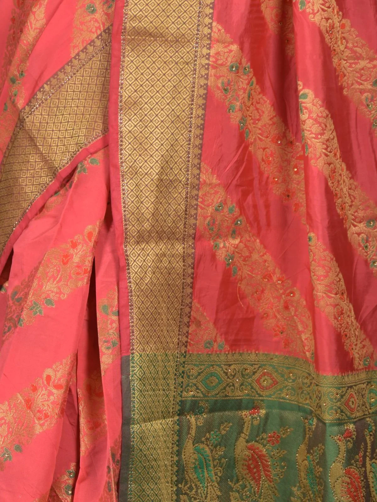 Odette Pink Cotton Blend Woven Saree with Unstitched Blouse for Women - Image 5