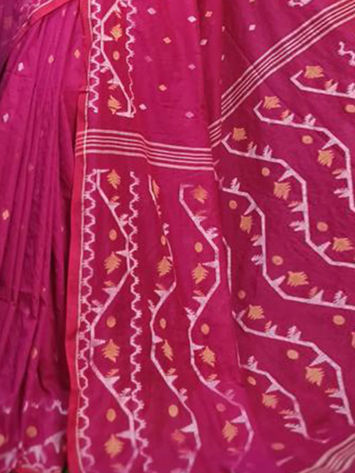 Odette Pink  Cotton Jamdani Saree  With Unstitched Blouse for Women - Image 5