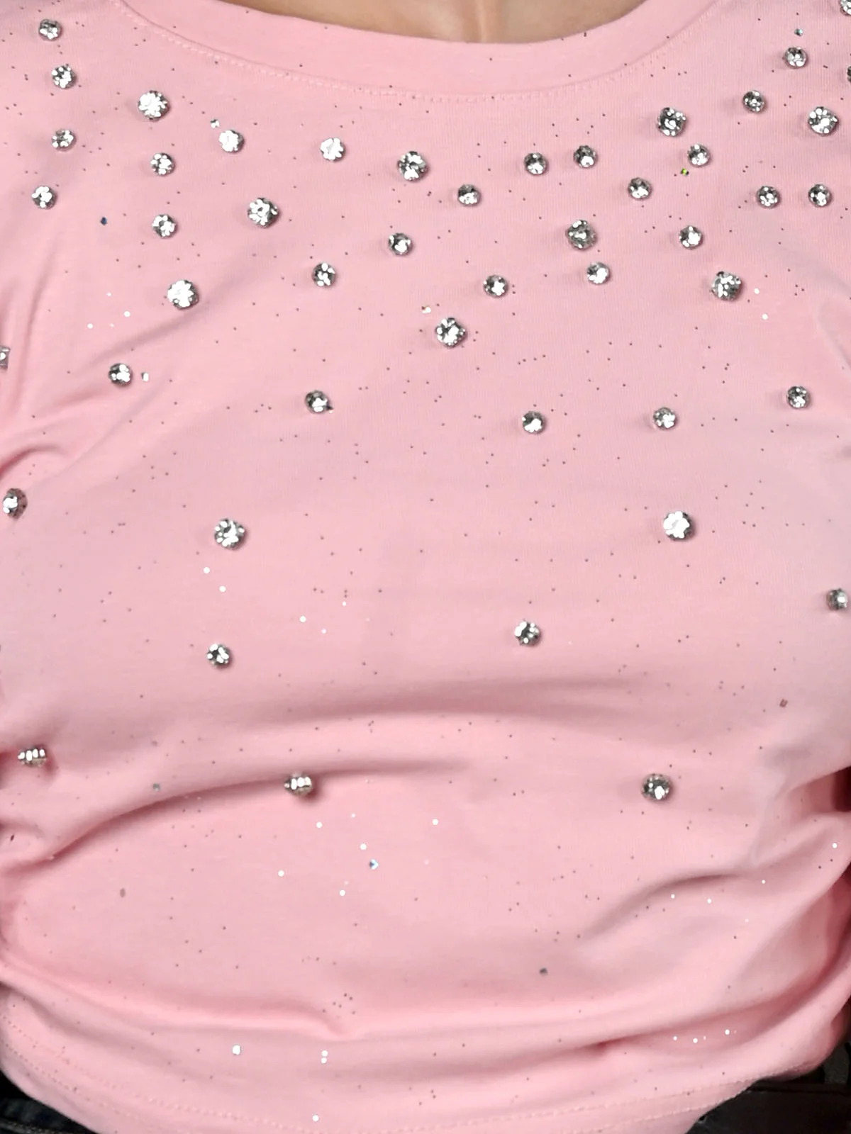 Odette Pink Cotton Jersey Embellished Top For Women - Image 5