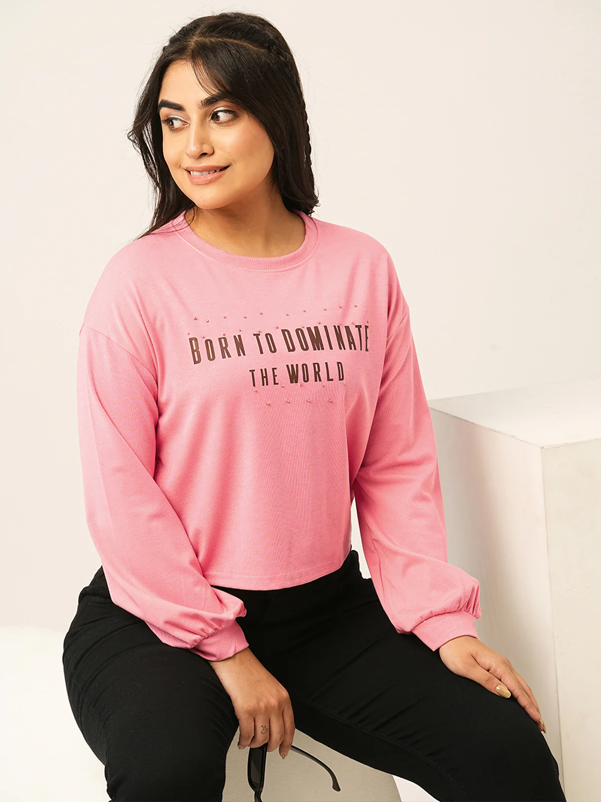 Odette Pink Cotton Printed Top For Women - Image 2