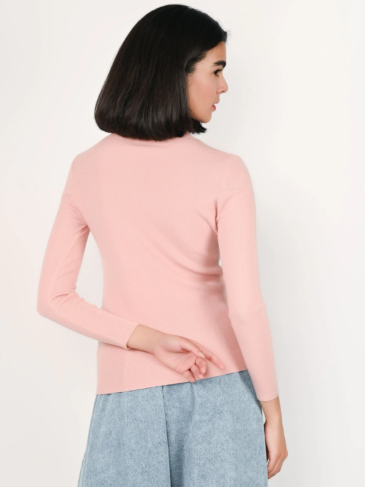 Odette Pink Cotton Rib Solid Top For Women - Image 4
