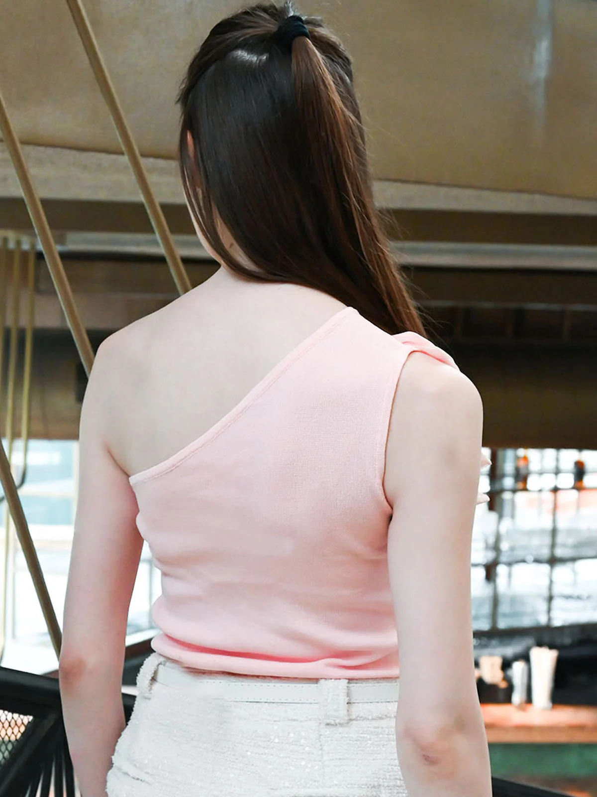 Odette Pink Cotton Rib Solid Top For Women - Image 4