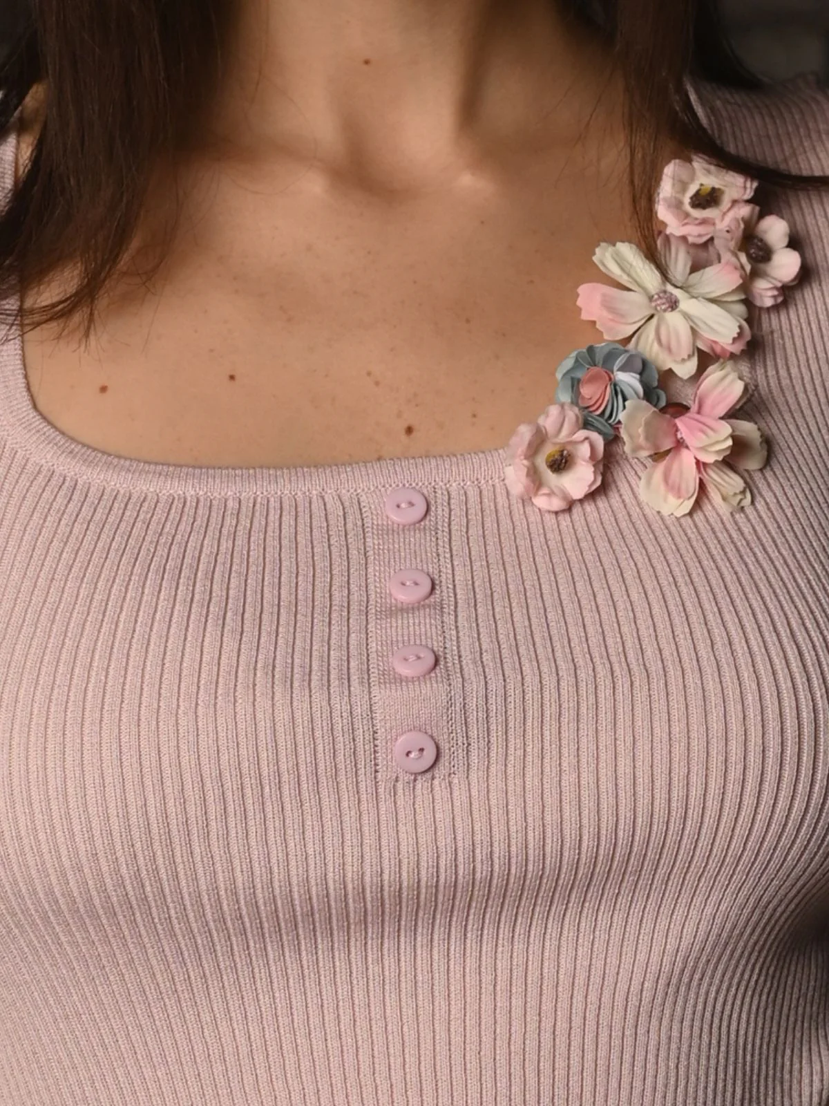 Odette Pink Cotton Rib Top For Women - Image 6