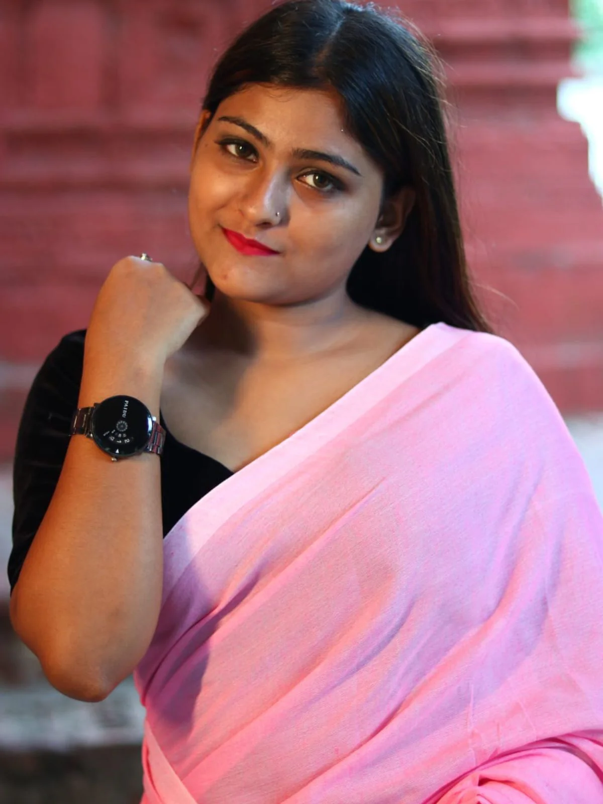 Odette Pink Cotton  Saree  With Unstitched Blouse for Women - Image 4