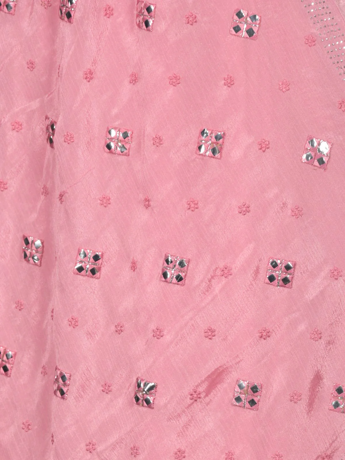 Odette Pink Crushed Crepe Embellished Saree with Unstitched Blouse for Women - Image 5