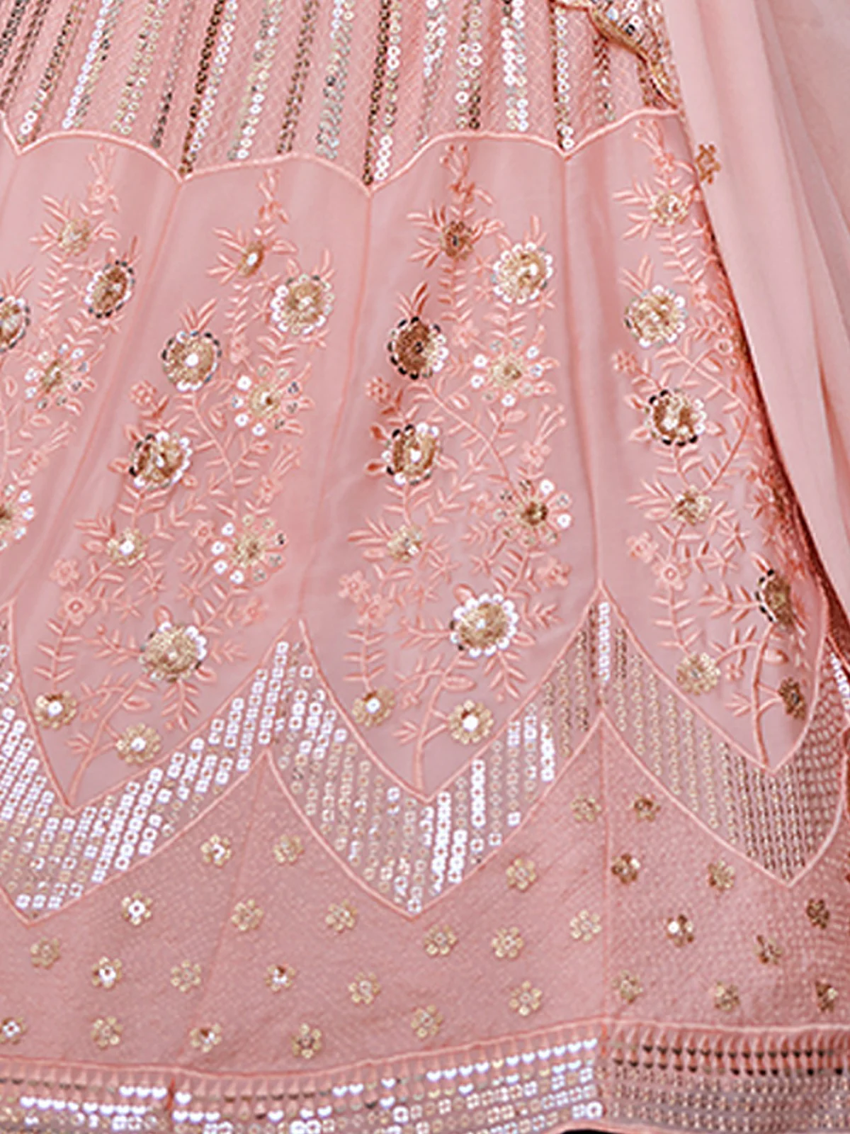Odette Pink Embellished Georgette Semi Stitched Lehenga With Blouse For Women - Image 5