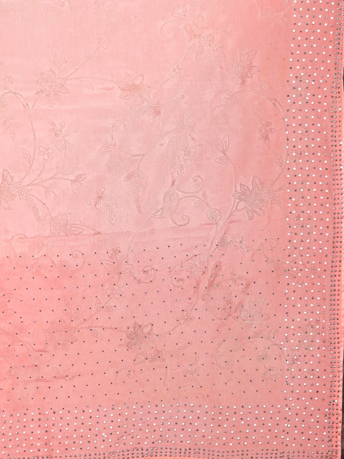Odette Pink Embossed Crepe Saree With Unstitched Blouse For Women - Image 5