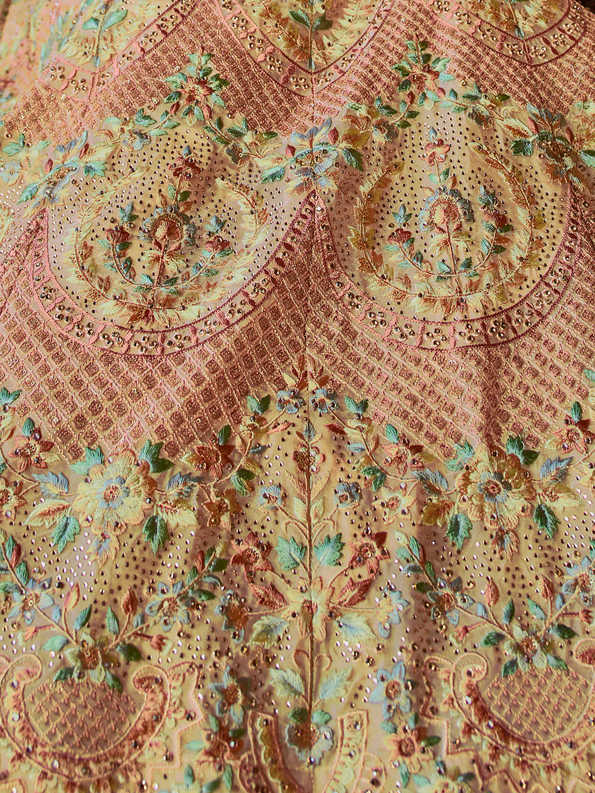 Odette Pink Embroidered Georgette Semi Stitched Lehenga With Blouse For Women - Image 4