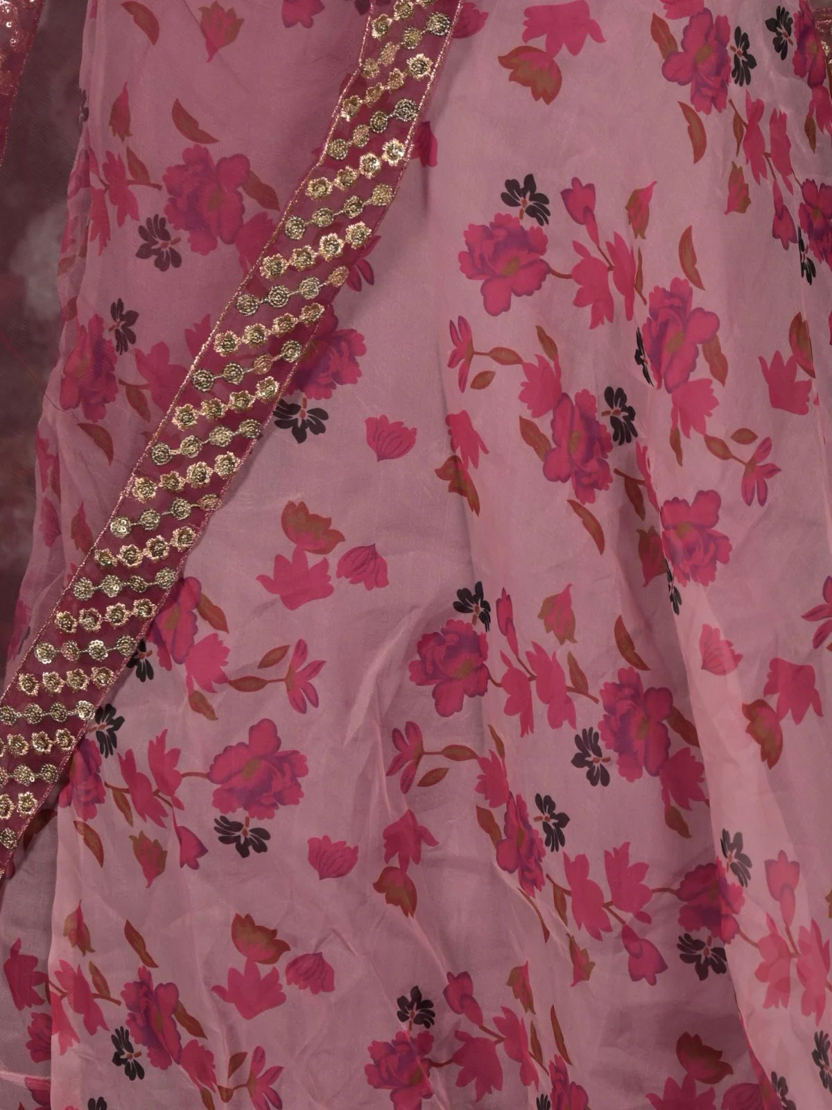 Odette Pink Organza Embroidered Semi Stitched Lehenga With Unstitched Blouse For Women - Image 5
