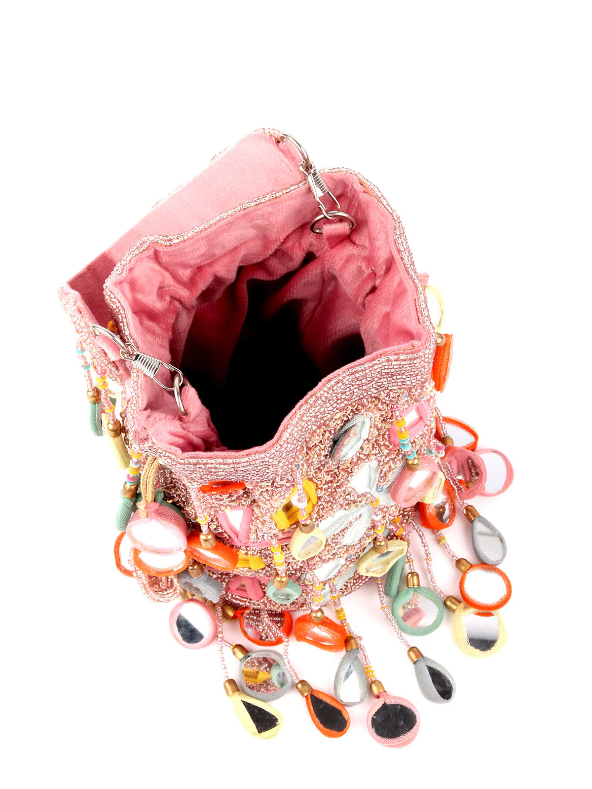 Odette Pink Embroidered Potli Bag with Tassels For Women - Image 7