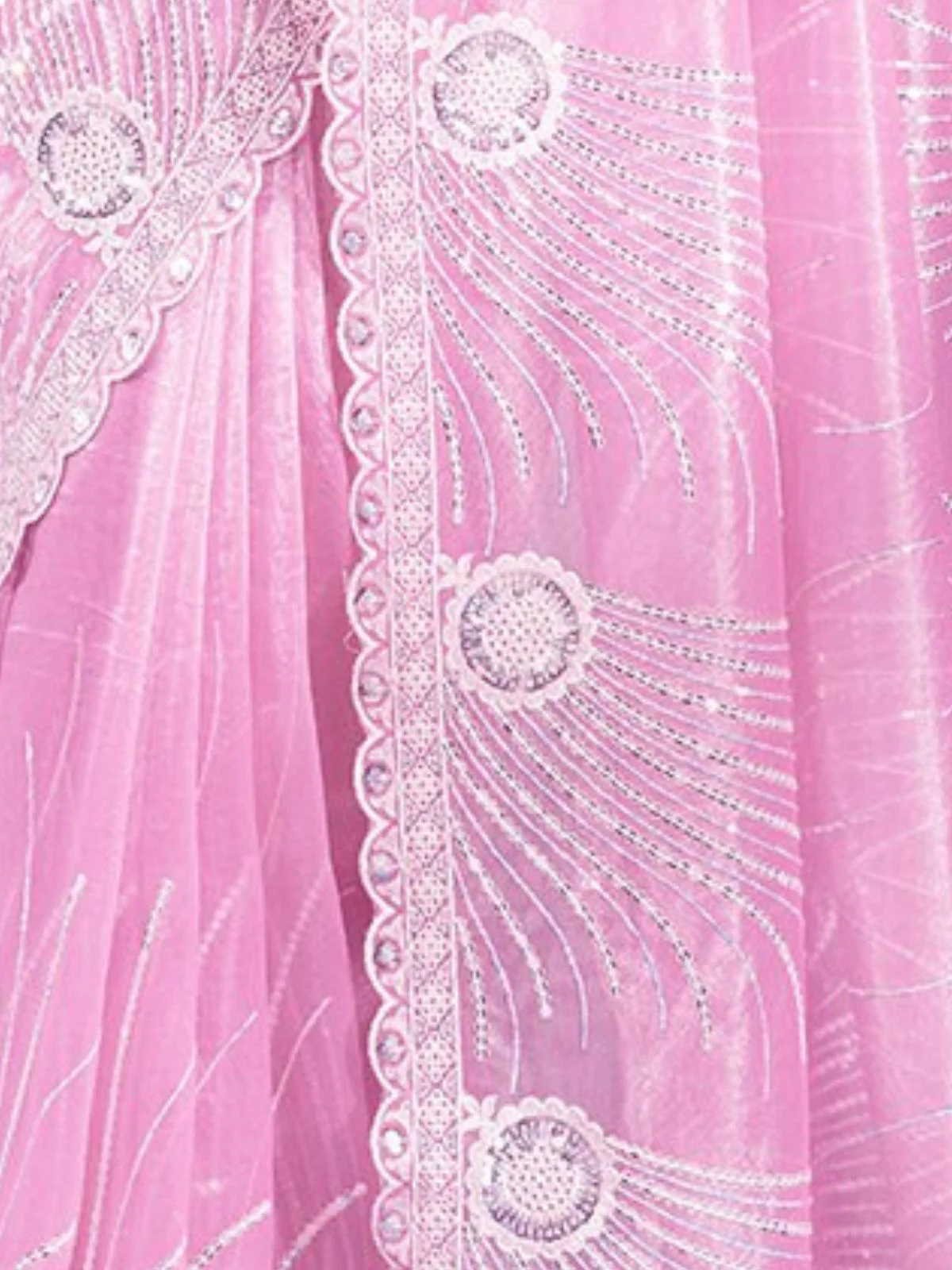 Odette Pink Organza Embroidered Saree For Women - Image 4