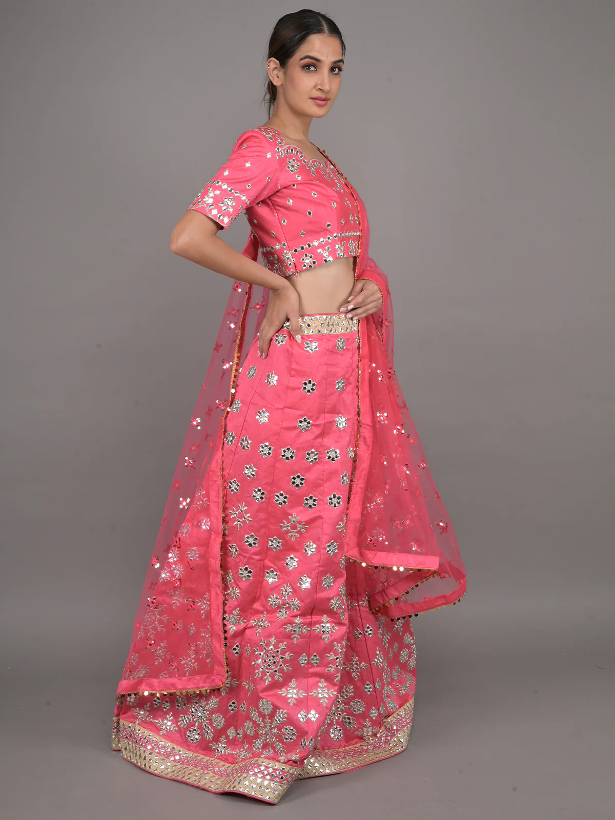 Odette Pink Embroidered Silk Blend Stitched Lehenga Set For Women - Image 2
