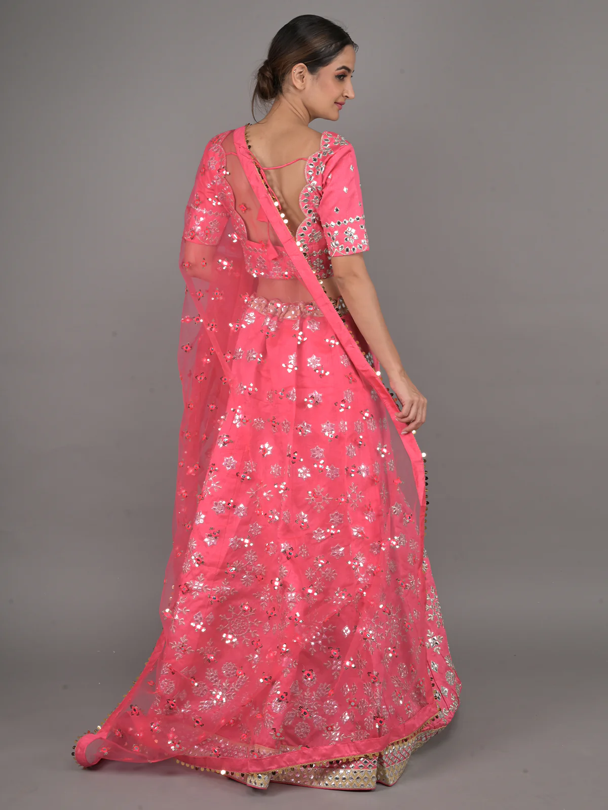 Odette Pink Embroidered Silk Blend Stitched Lehenga Set For Women - Image 3