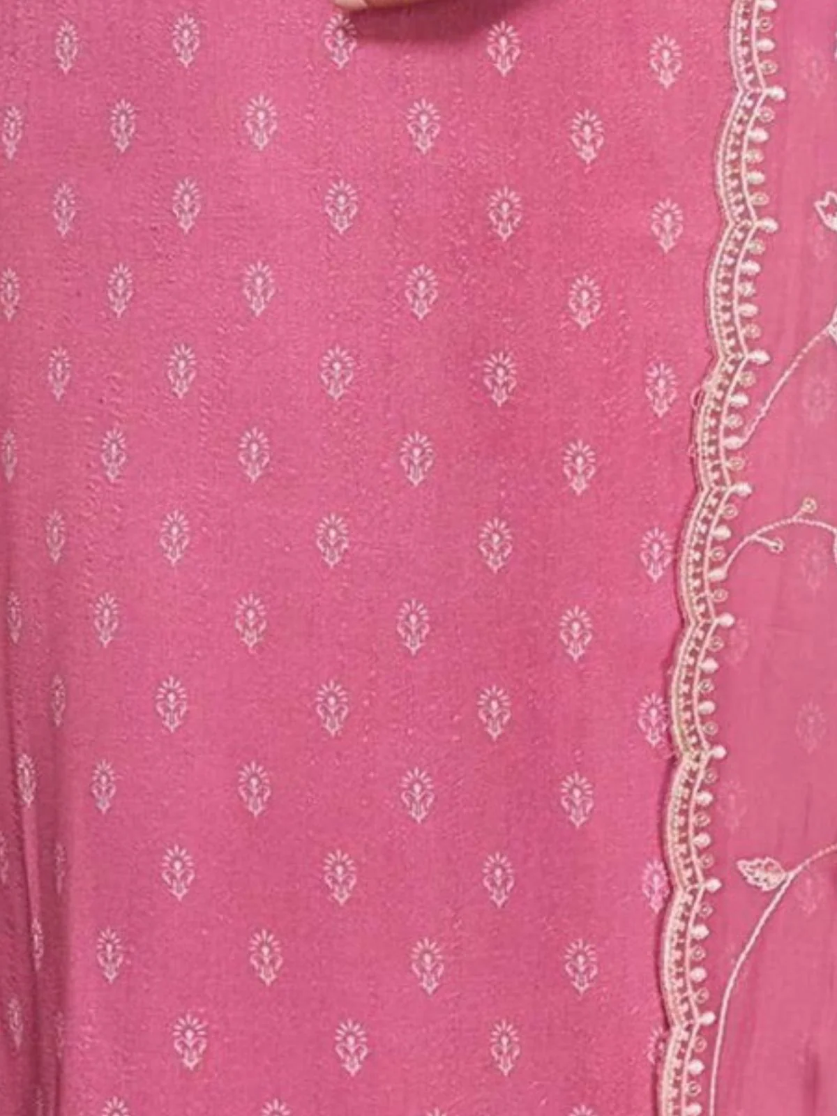 Odette Pink Embroidered Silk Blend Semi-Stitched Kurta Set For Women - Image 3