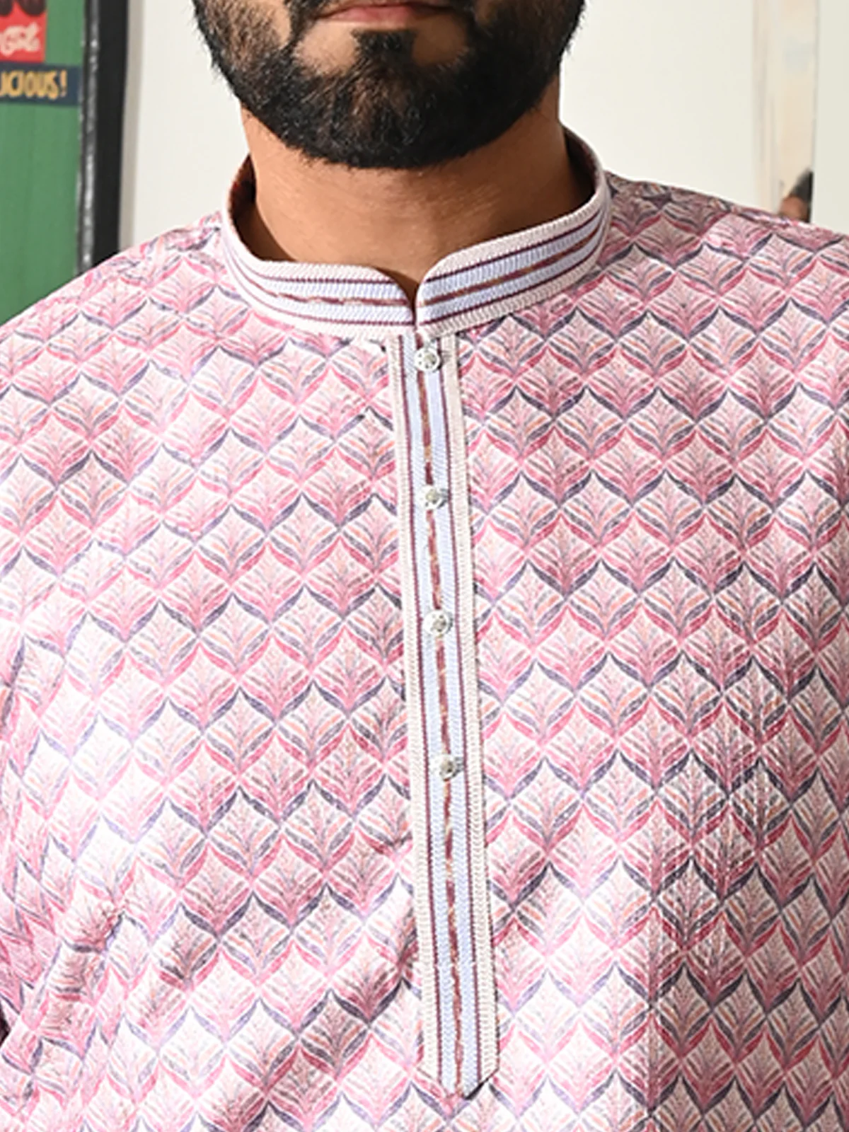 Odette Pink Embroidered Silk Blend Traditional Kurta Set For Men - Image 5