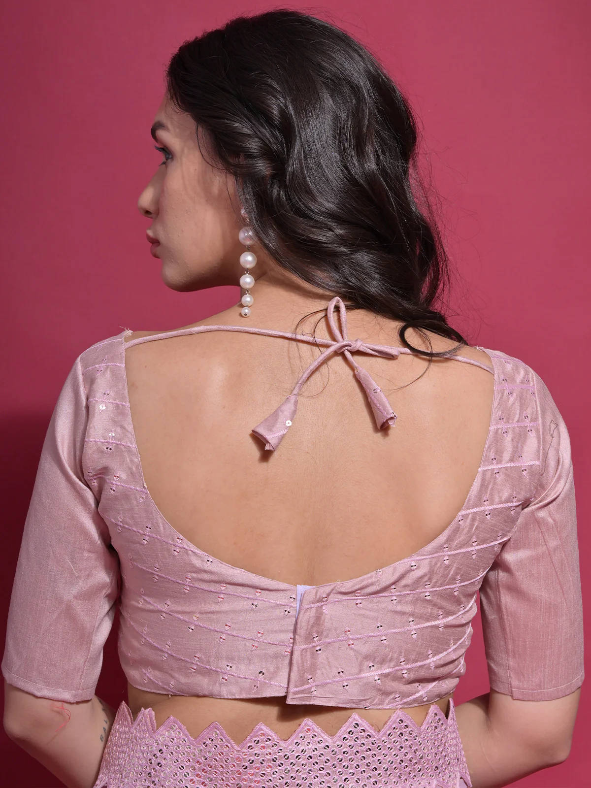 Odette Pink Embellished Georgette Saree With Unstitched Blouse For Women - Image 6