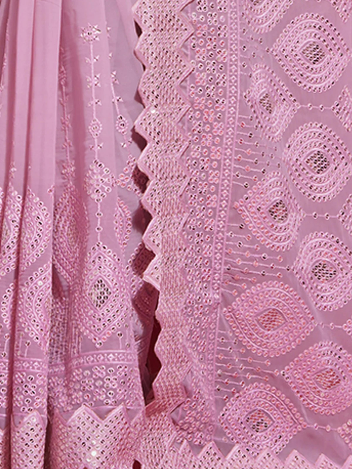 Odette Pink Embellished Georgette Saree With Unstitched Blouse For Women - Image 7