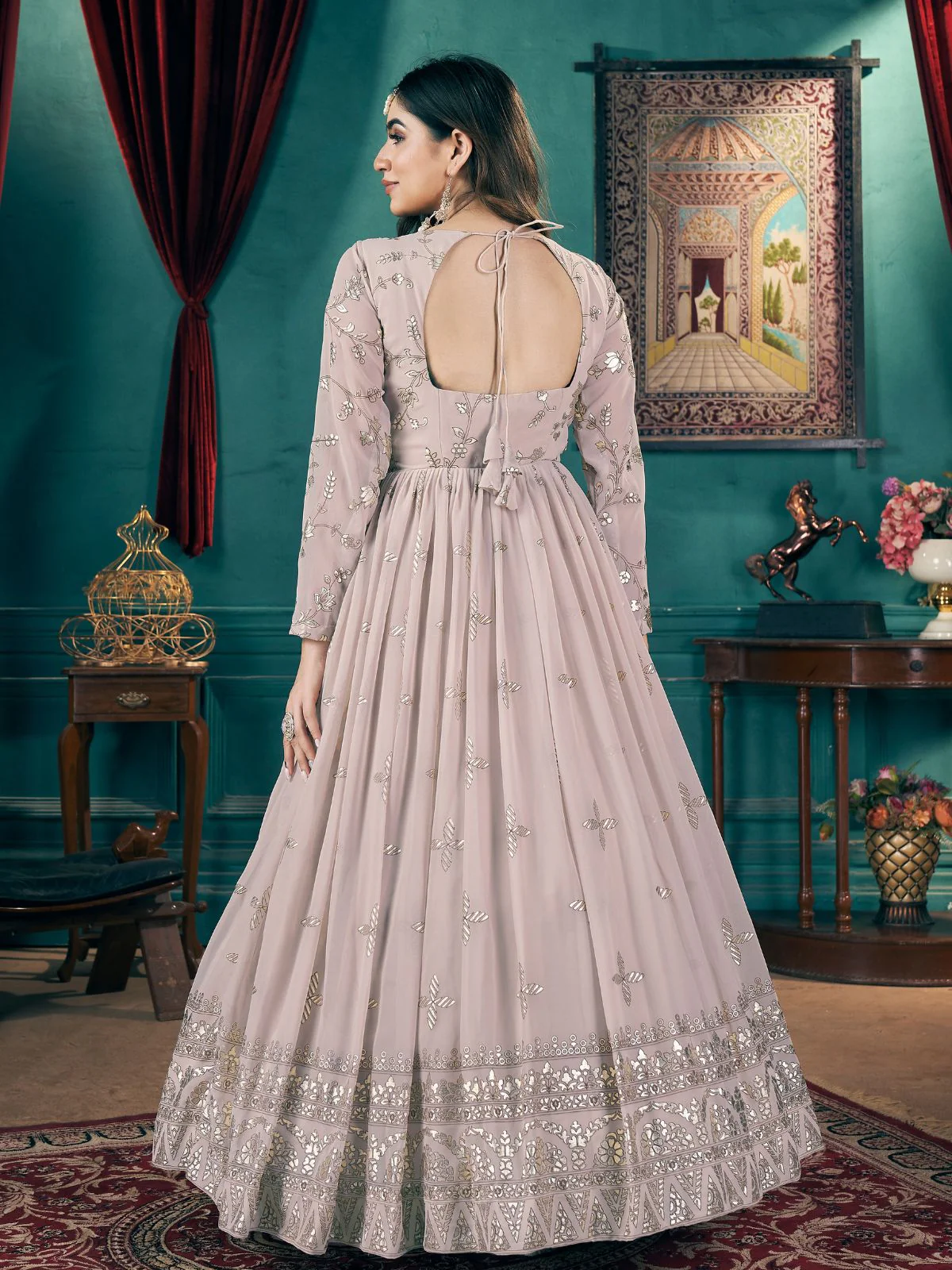 Odette Lilac Faux Georgette Printed Gown For Women - Image 5