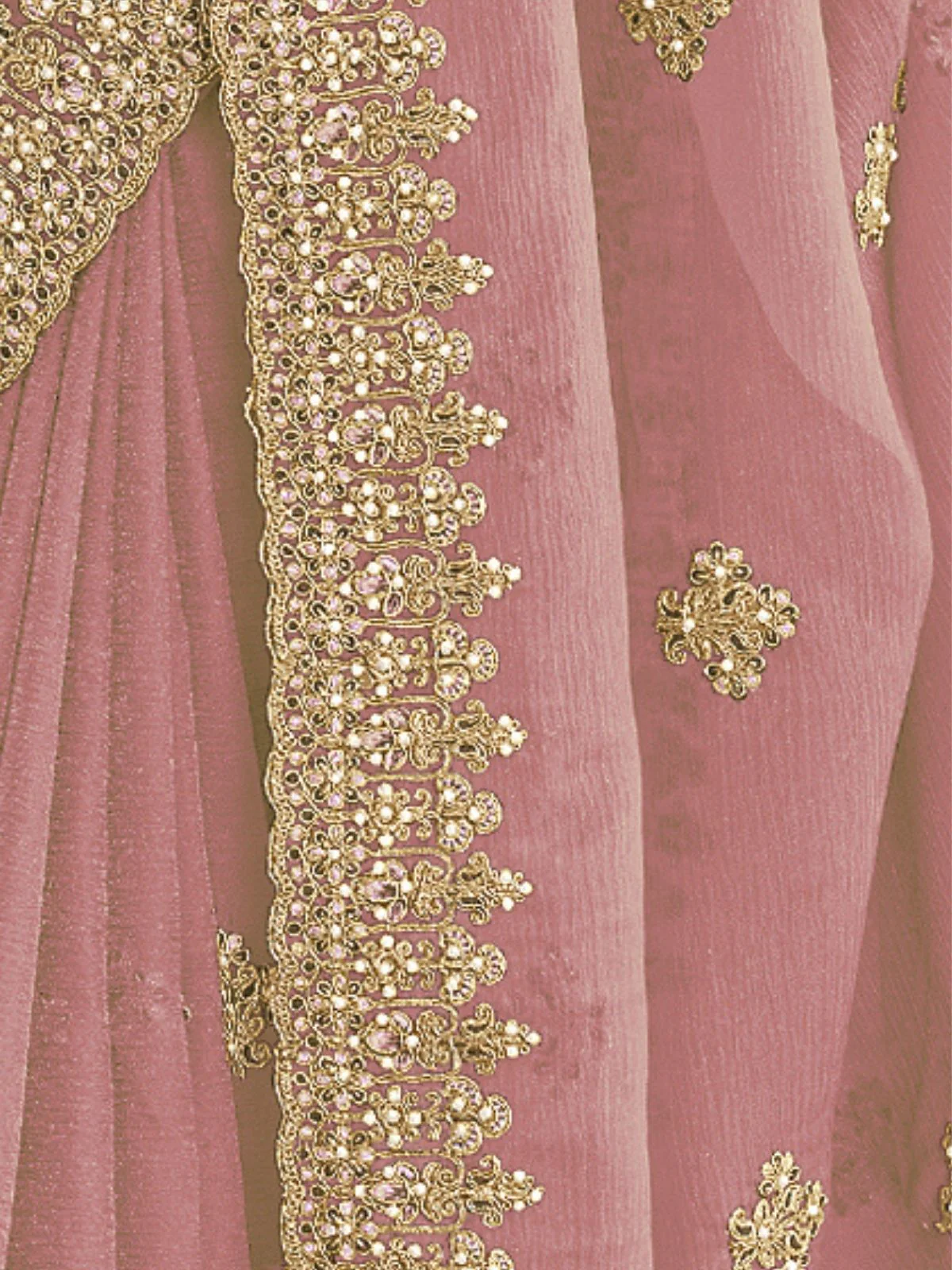 Odette Pink Georgette Crush Embellished Elegant Saree For Women - Image 4