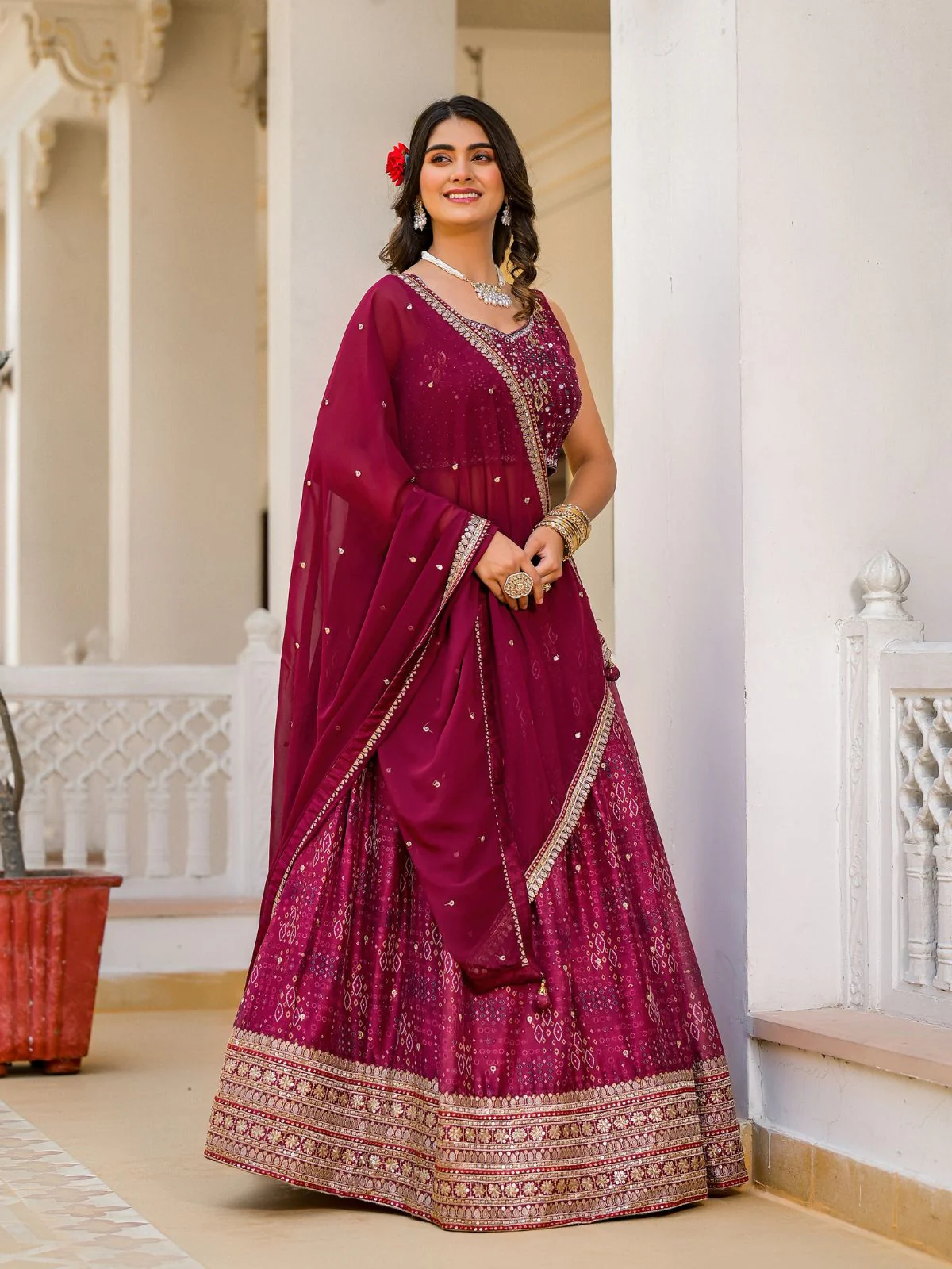 Odette Pink Georgette  Digital Printed With Sequins Work Stitched lehenga For Women - Image 2