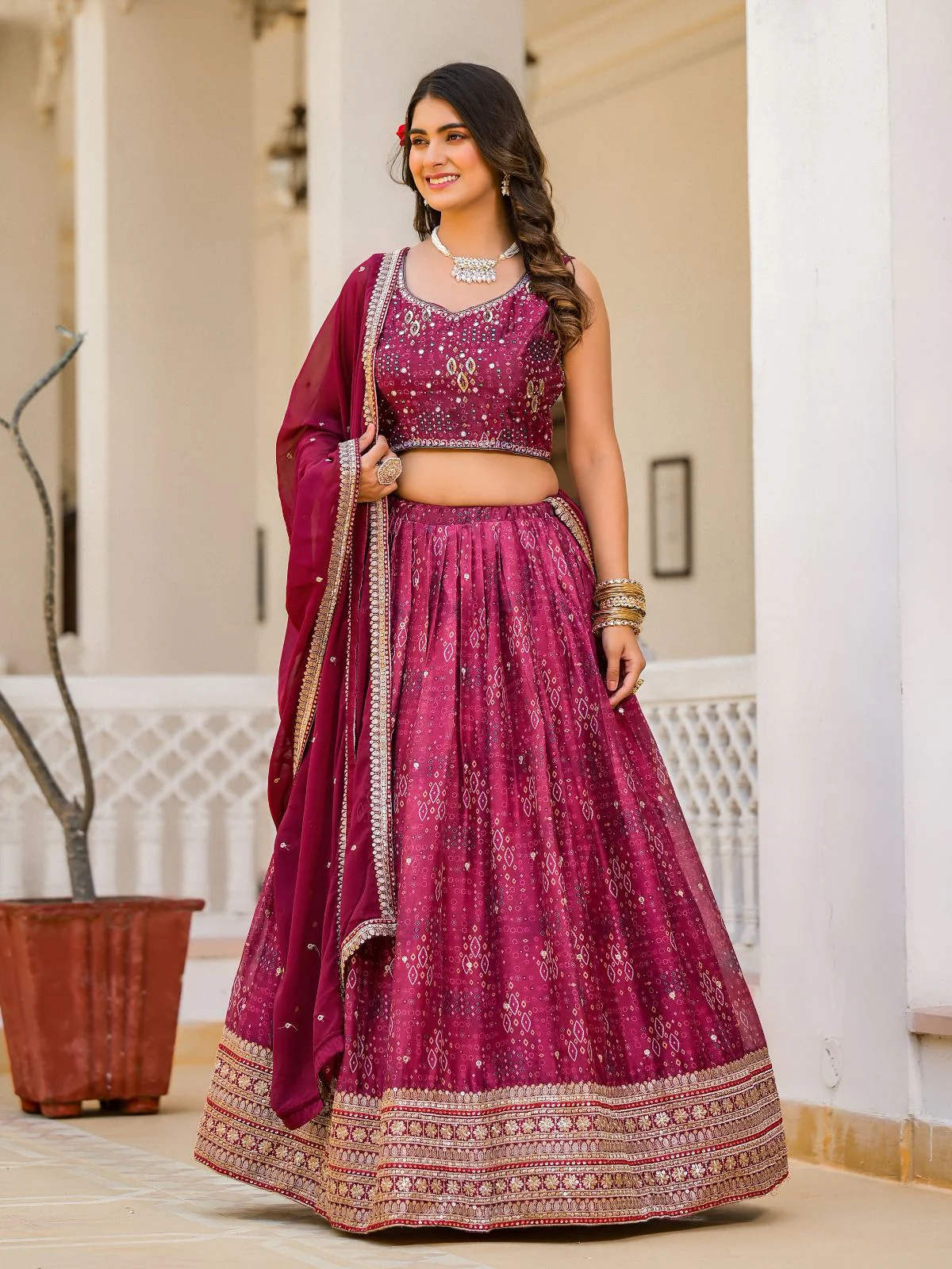 Odette Pink Georgette  Digital Printed With Sequins Work Stitched lehenga For Women - Image 3