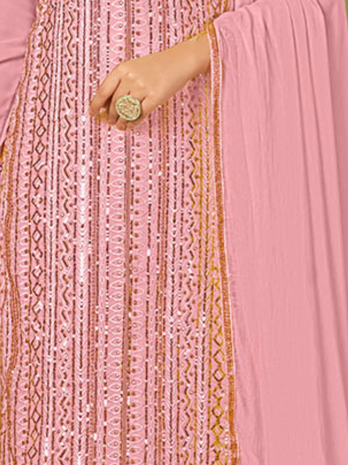 Odette Pink Georgette Embellished Semi Stitched Kurta Set For Women - Image 6