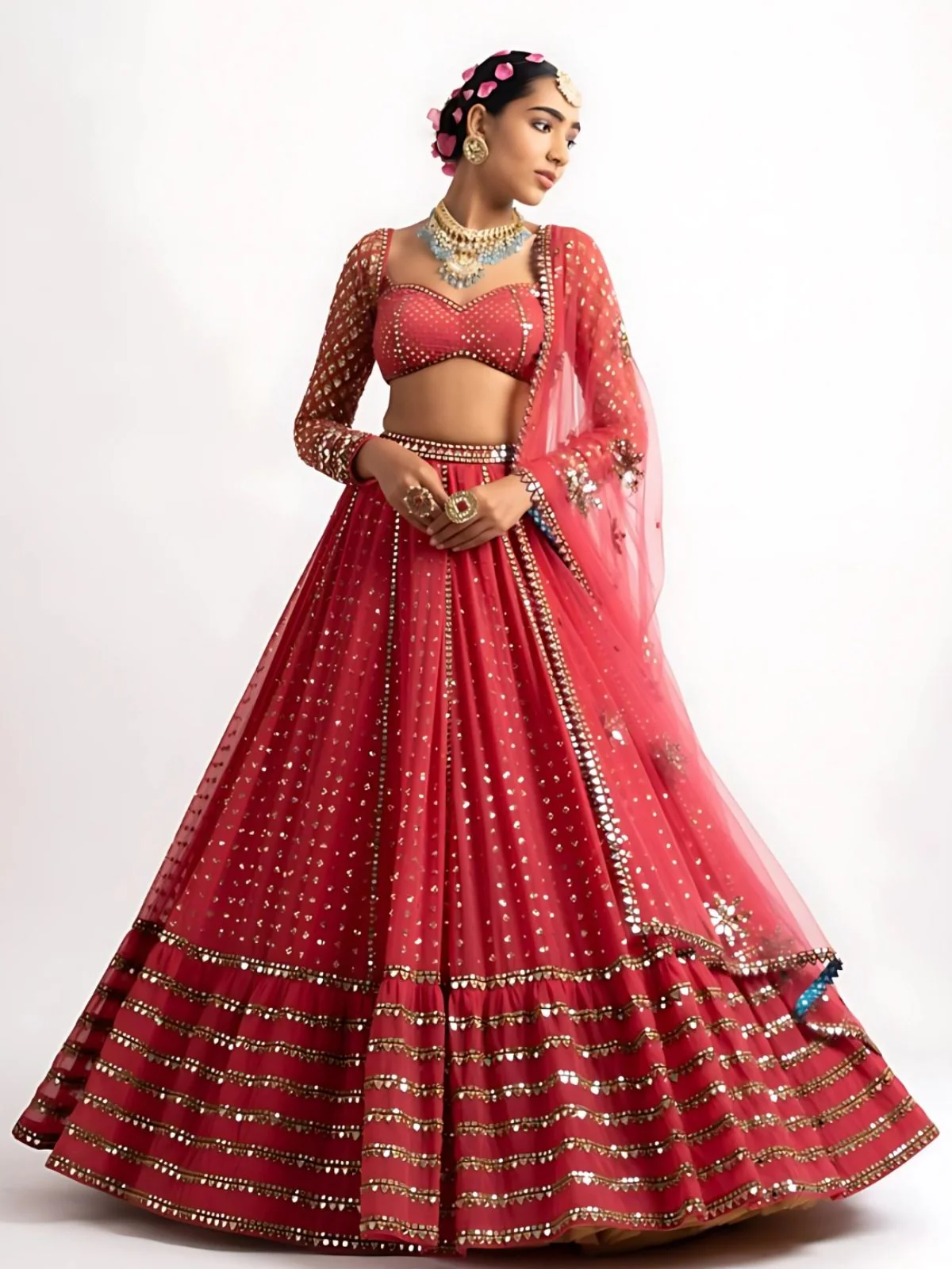 Odette Pink Georgette Embellished Semi-Stitched lehenga For Women