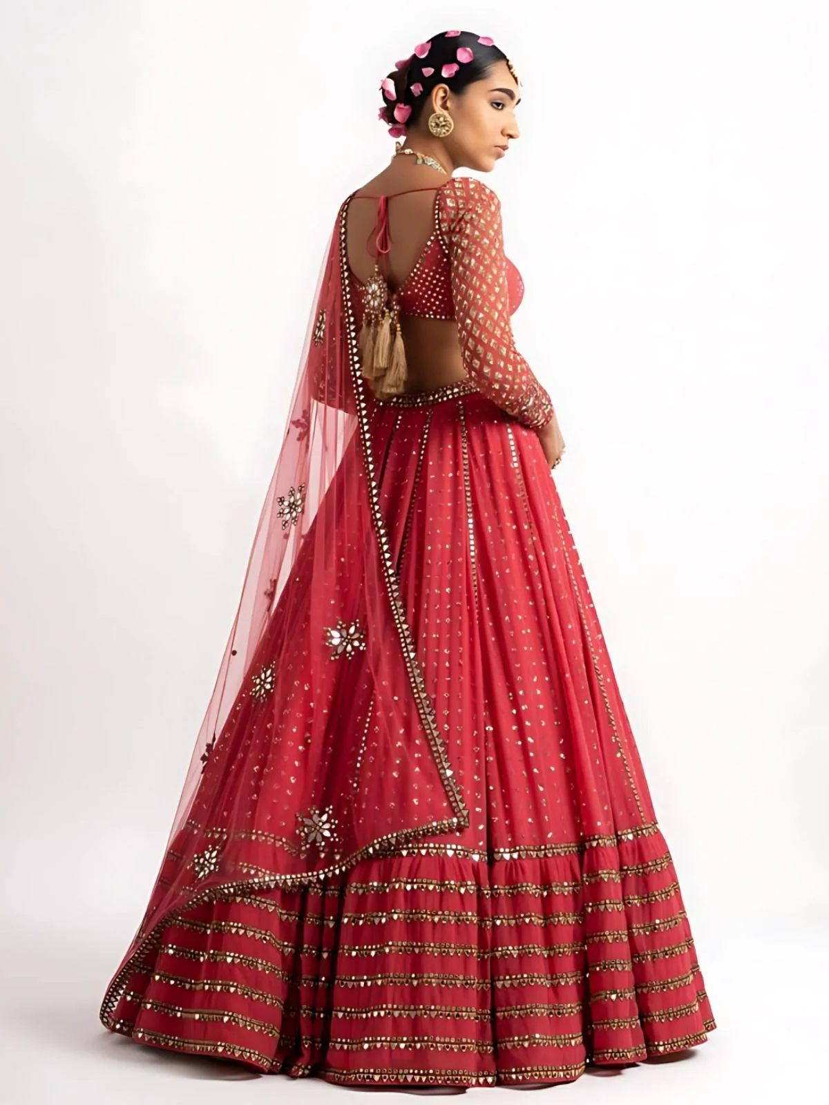 Odette Pink Georgette Embellished Semi-Stitched lehenga For Women - Image 2