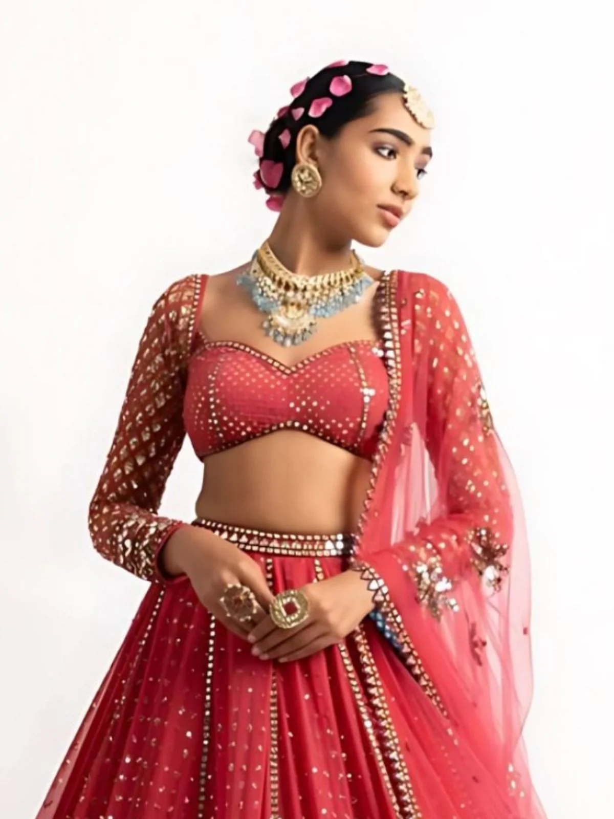 Odette Pink Georgette Embellished Semi-Stitched lehenga For Women - Image 3