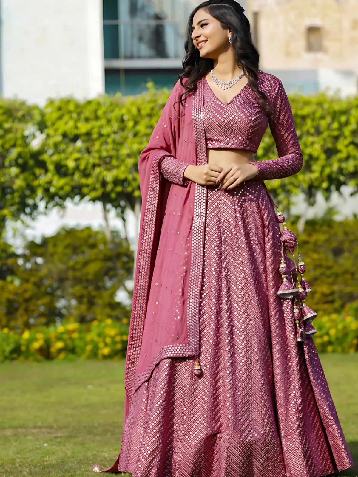 Odette Pink Georgette Embellished Semi-Stitched lehenga For Women - Image 2