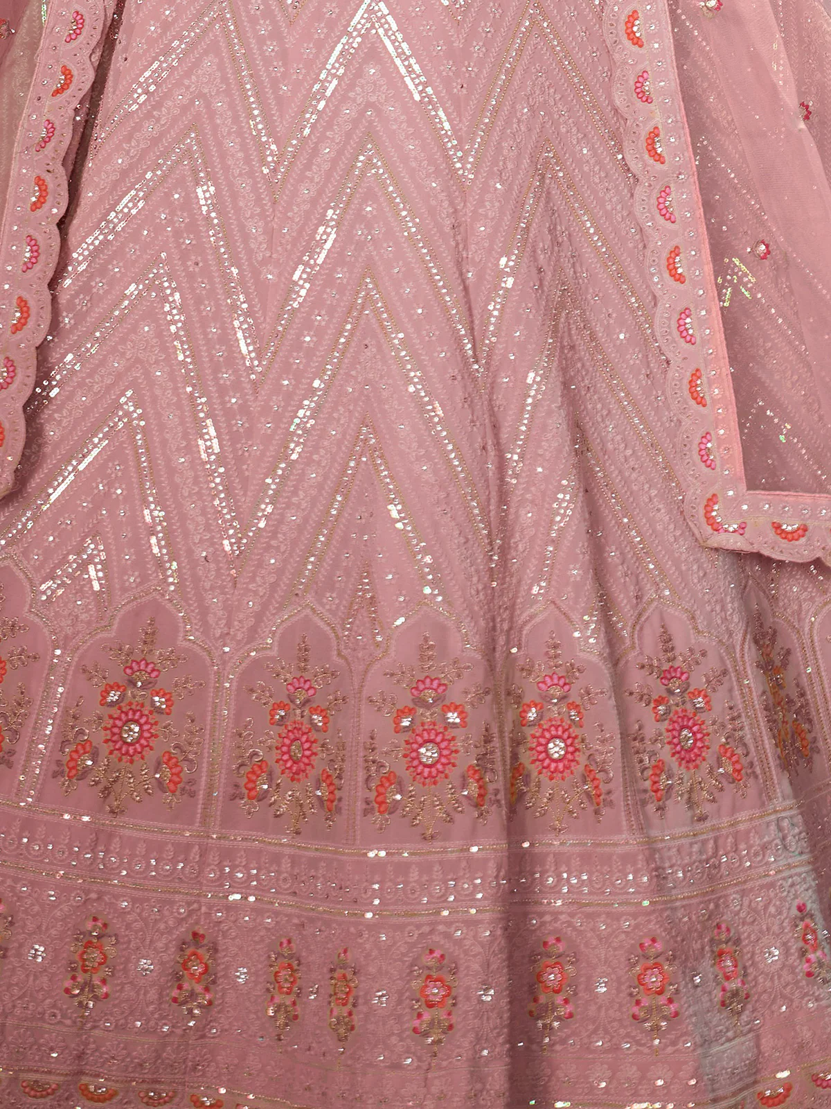 Odette Pink Georgette Embellished Semi Stitched Lehenga With Unstitched Blouse for Women - Image 5