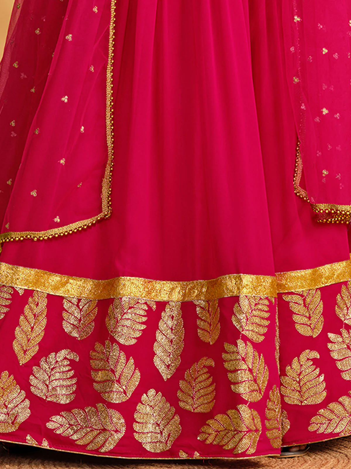 Odette Pink Georgette Embellished Semi Stitched Lehenga With Unstitched Blouse For Women - Image 6