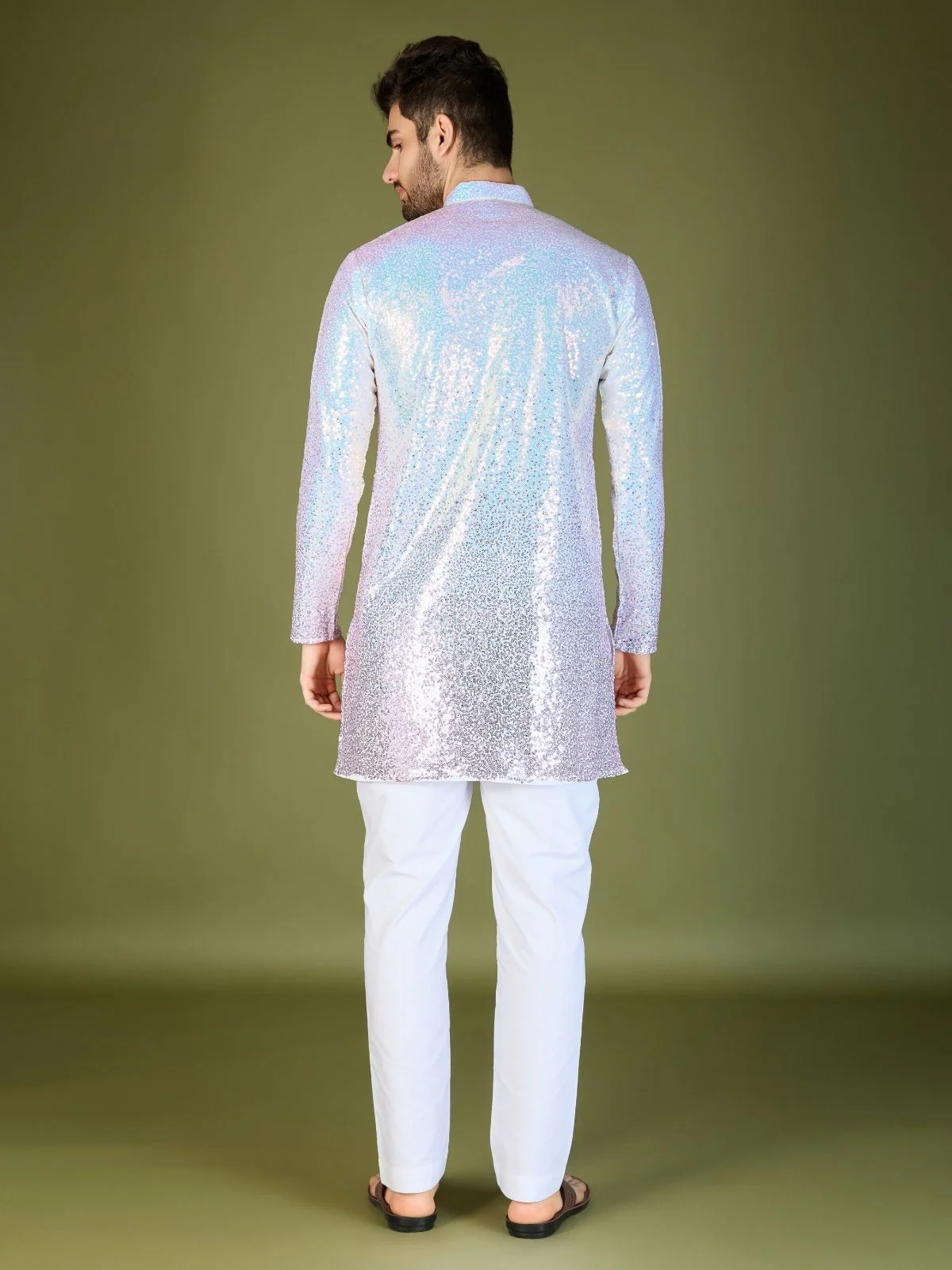 Odette Pink Georgette Embellished Stitched Kurta For Men - Image 4