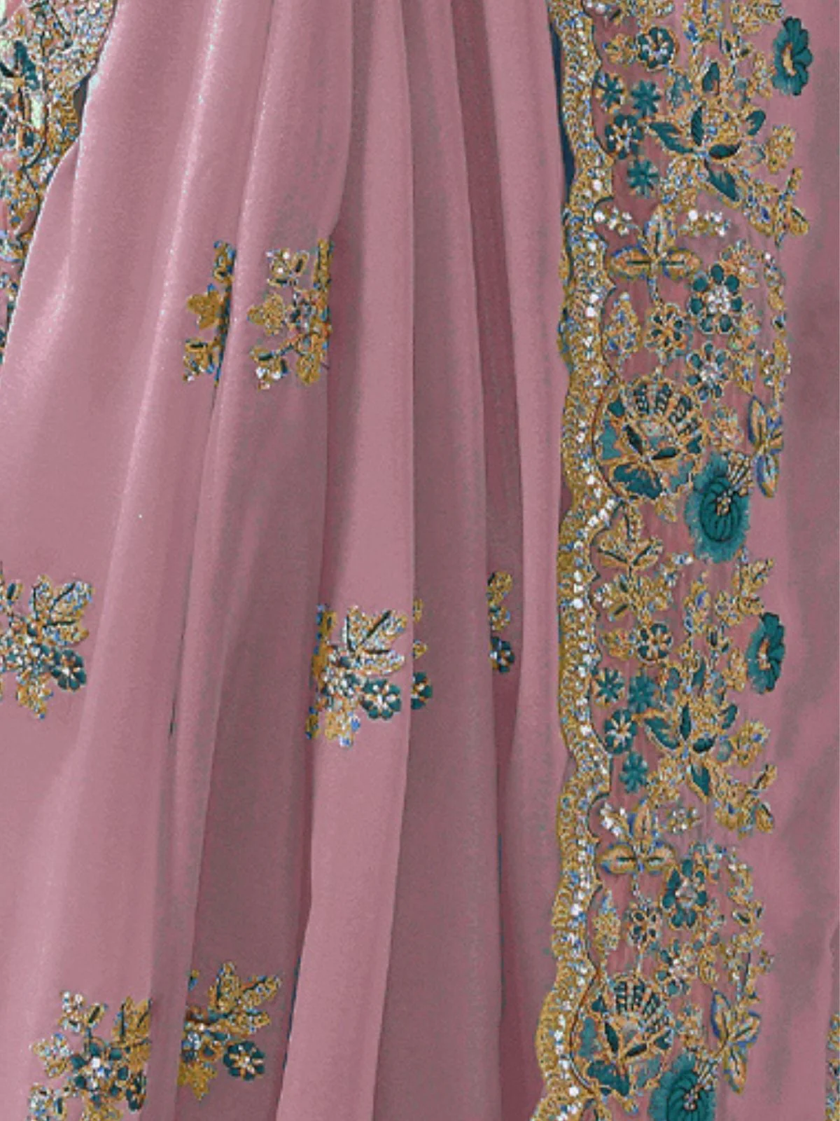 Odette Pink Georgette Embroidered Elegant Saree For Women - Image 4